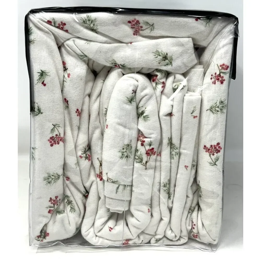 Ralph Lauren Christmas Mackenzie Flannel Sheet Set Queen Holiday Holly Mistletoe